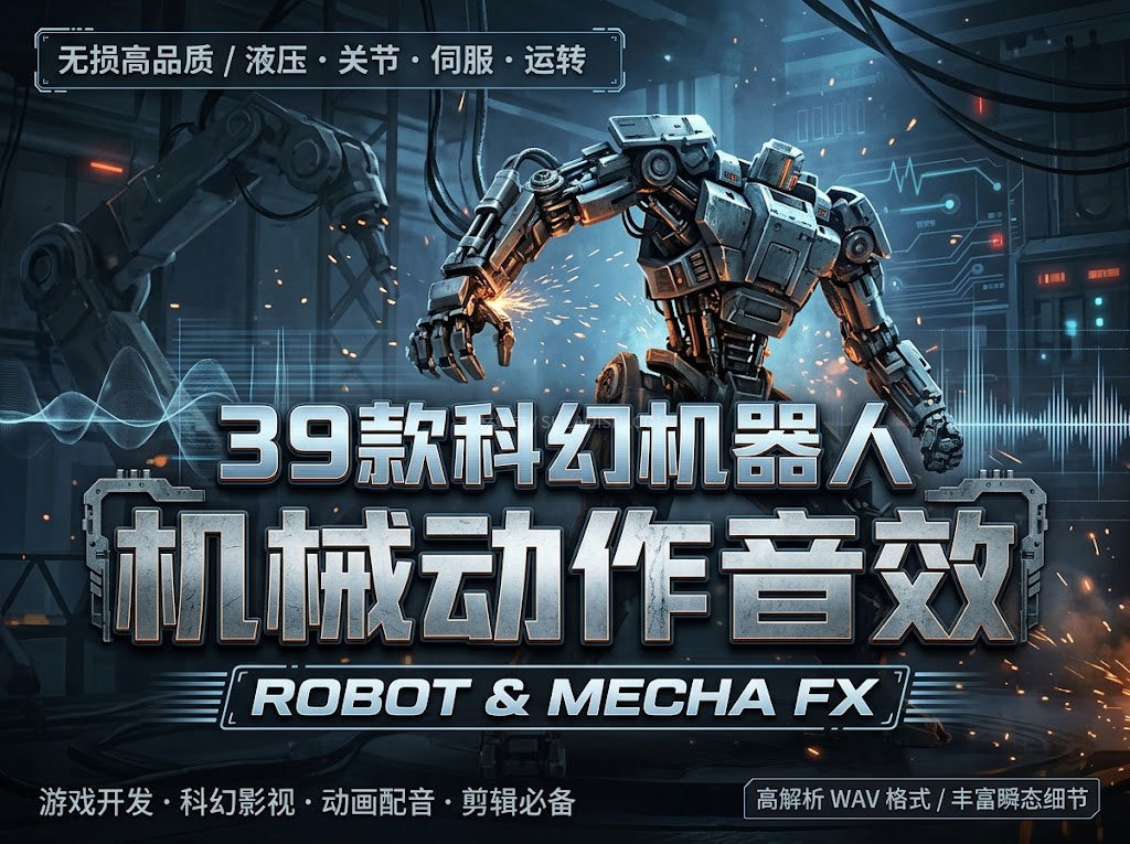 39首科幻机器人机械动作与肢体伺服音效素材包